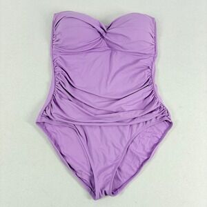 Anne Cole One Piece Swimsuit Women Lavender Purple Ruched Bandeau Twist Beach